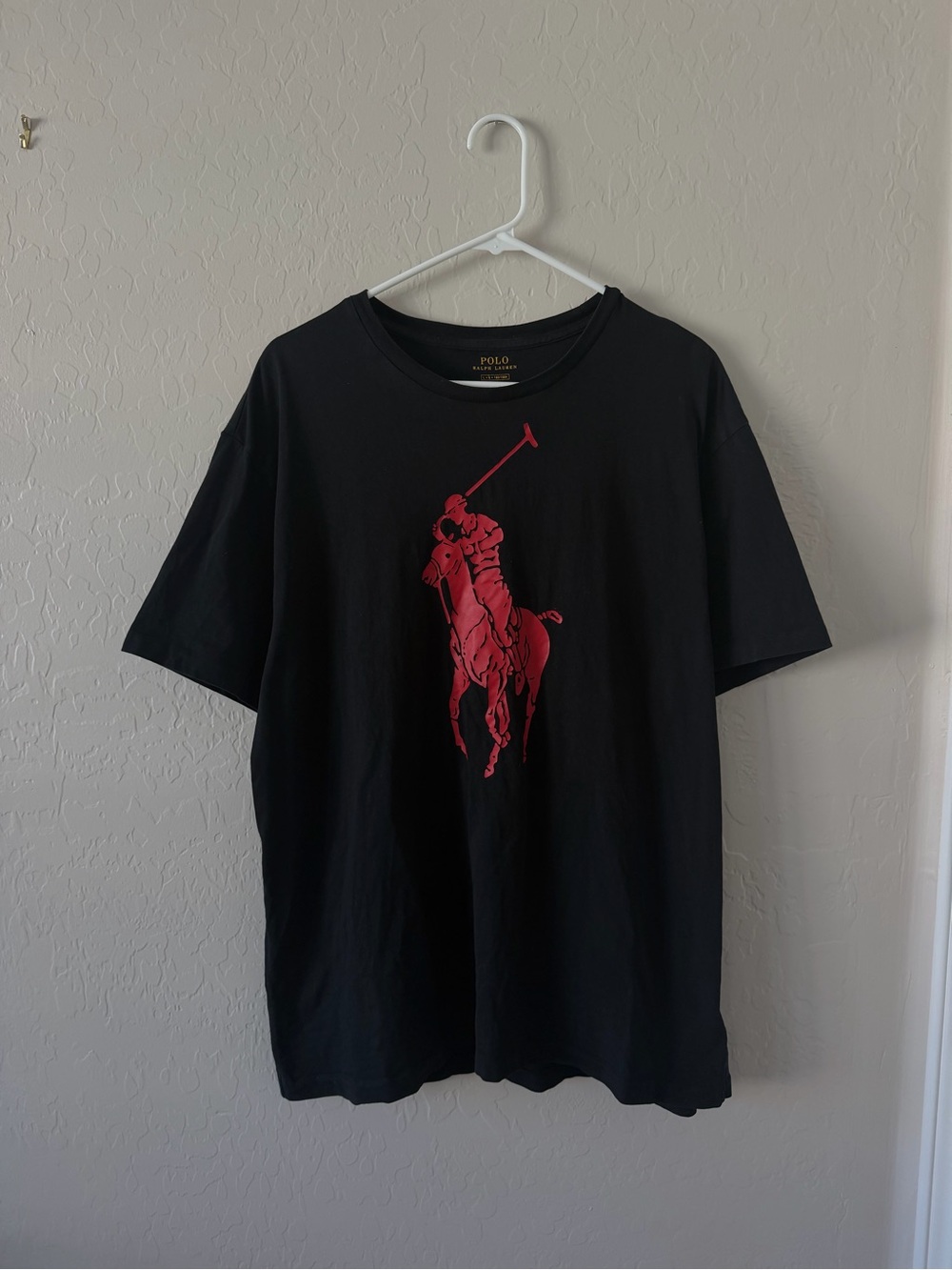 Big pony Polo by Ralph Lauren Black Tee with Red Polo Player Graphic size large